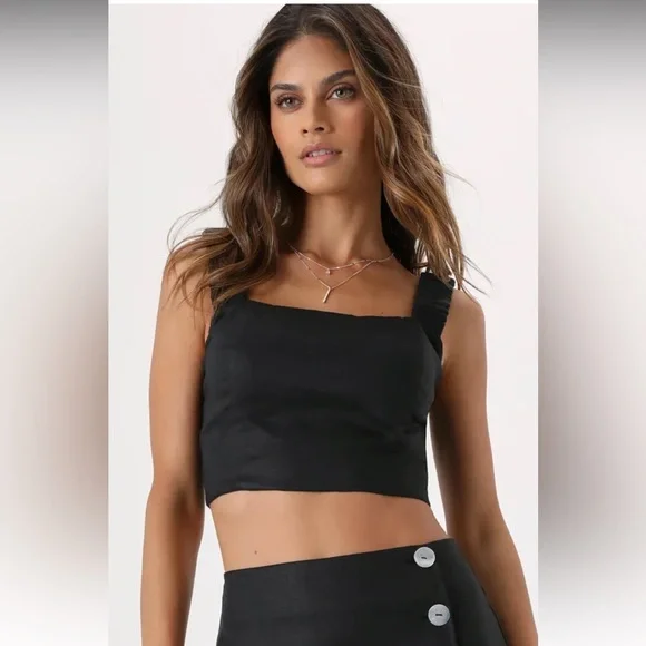 NWOT LULUS Caught in Cannes Black Cutout Cropped Tank Top SZ Small - Picture 3 of 6